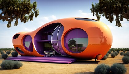 mango modern fairy house in futuristic theme, fruit house design, Generative Ai