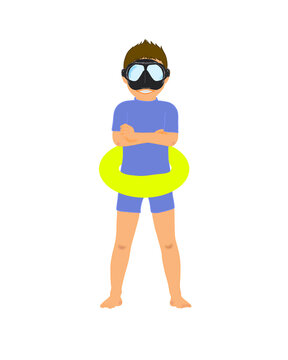 Confident boy wearing scuba mask 