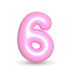 Number Six 6 Pink Balloon 3d rendered. Realistic design element for events. Happy Birthday, Anniversary Party, Wedding. 3d Render illustration isolated on white background (with alpha channel).