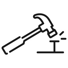 Hammer hitting nail Line icon. Repair tool symbol illustration.