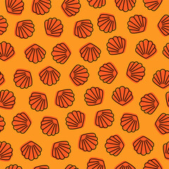 Orange seamless pattern wkith seashells