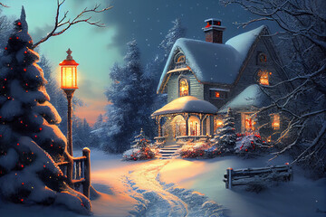 Beautiful Christmas Winter Snow Happy Scene Christmas Winter Snow Tree AI Generative  