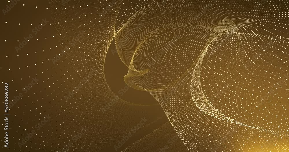 Poster abstract gold waves particle background. big data surfing the cloud computing.