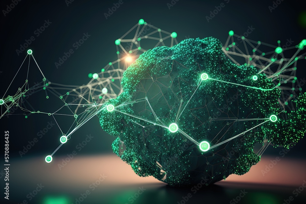 Poster the idea of a smart network and connection a digital green future aesthetic. generative ai