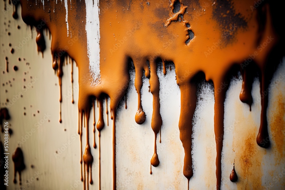 Poster close-up of rust stains on a concrete wall. generative ai