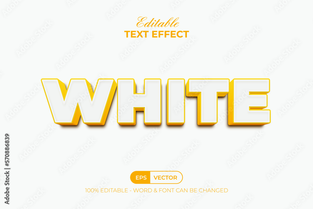 Aufkleber 3d text effect white yellow color style. editable text effect.