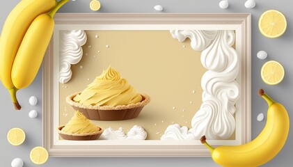 Banana cream pie in a frame illustration. Generative AI
