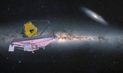 James Webb Space Telescope in Space Milky way in the background 