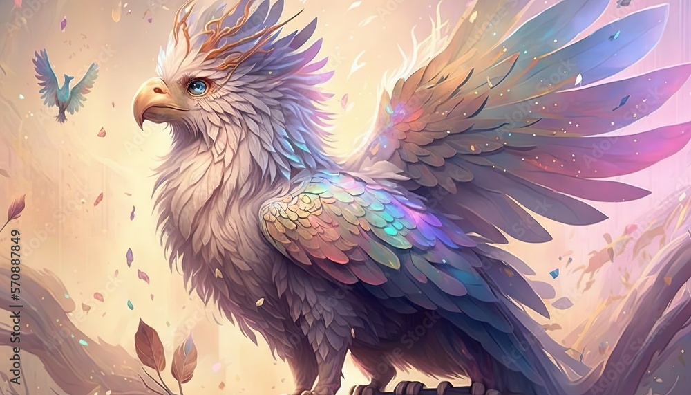 Poster a colorful bird perched on top of a tree branch with a butterfly flying above it's head and a butter