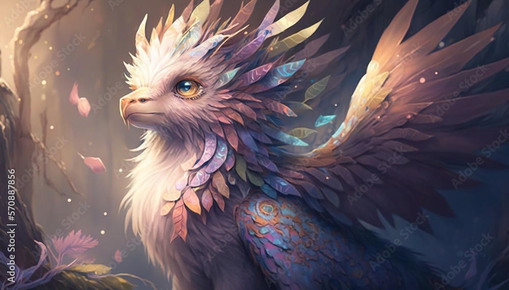 Aufkleber a painting of a bird with wings on it's back and a tree in the background with leaves on it's back a