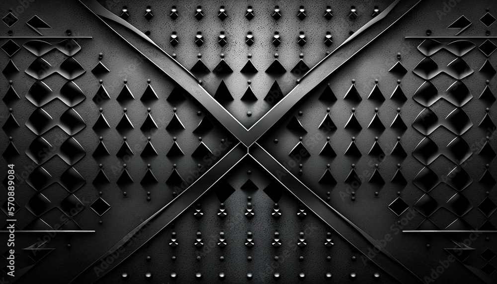 Poster a black metal background with a pattern of squares and diamonds on it's sides and a diamond pattern 