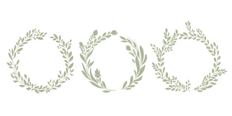 Green leaf -- round frame. Set vector illustration, floral design element