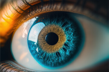 Human blue eye realistic beautiful closeup, Generative AI - obrazy, fototapety, plakaty