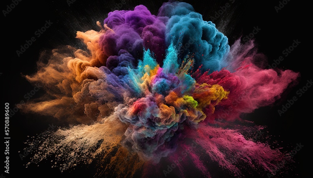 Aufkleber a colorful explosion of colored powder on a black background with a black background and a black bac