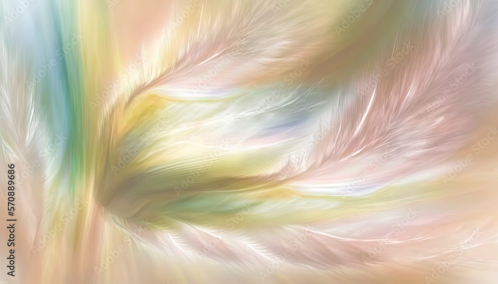 Poster an abstract image of a feathered pattern in pastel colors, with a soft pastel feel to the feathers o