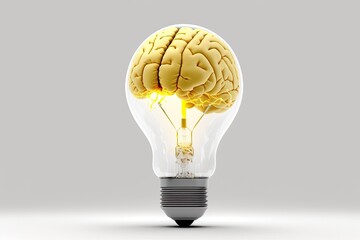 Conceptual brain idea inside bulb Made With Generative AI