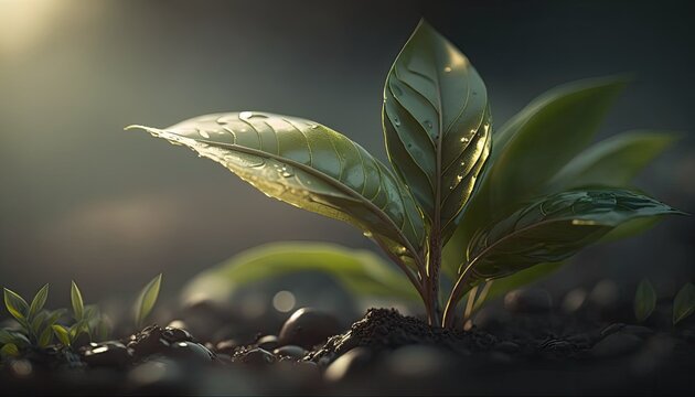 Green tea growing sprout with sunlight Made With Generative AI