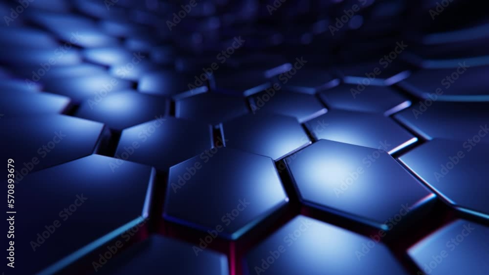 Poster futuristic hexagon background. 3d render. abstract blue hexagonal pattern. random motion. seamless l
