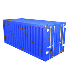 3D design of cargo containers for storage transportation illustration. 3D design of a blue colored scratched cargo with closed doors