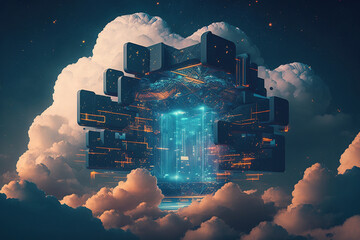 Artificial intelligence, cloud computing, cyber space concept. AI