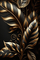 Luxury gold and black floral leaves background. AI