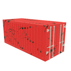 3D design of cargo containers for storage transportation illustration. 3D design of a red colored scratched cargo with closed doors