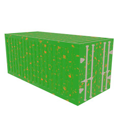 3D design of cargo containers for storage transportation illustration. 3D design of a green colored scratched cargo with closed doors