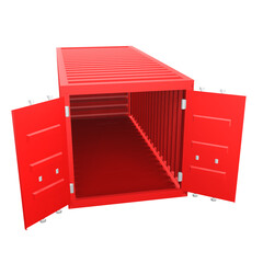 3D design of cargo containers for storage transportation illustration. 3D design of a red colored cargo with open doors