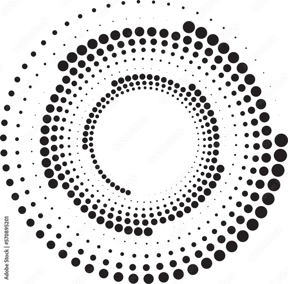 Aufkleber dotted circles pattern. abstract half tone graphic. circular textured round spiral frame. swirl geom