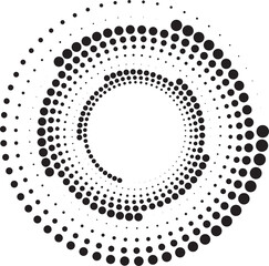 Dotted circles pattern. Abstract half tone graphic. Circular textured round spiral frame. Swirl geometric rings with gradation.