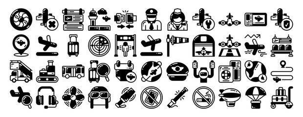 aviation icon set. vector illustration for web, computer and mobile app. solid style icon