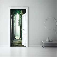 Open door to tropical forest. Travel, opportunity and dream concept