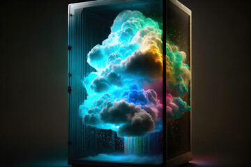 Cloud storage, futuristic data server created with Generative AI technology.