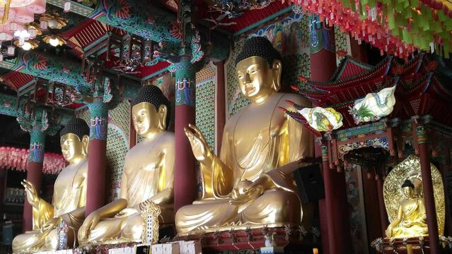 Buddha statues in a temple in South Korea