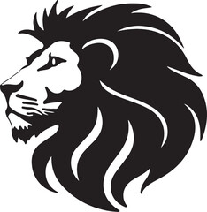 Lion's head for printing or tattooing. Black and white monochrome silhouette