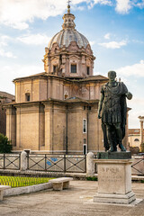 The statue of Julius Caesar in bronze at the place of his assassination in front of the Forum...