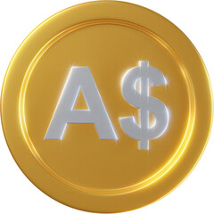 Golden Australian dollar coin 3d render illustration