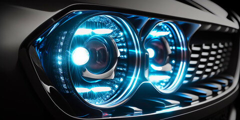 Obraz na płótnie Canvas Macro view of modern car xenon lamp headlight