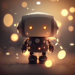 Cute robot with bokeh background, generative ai