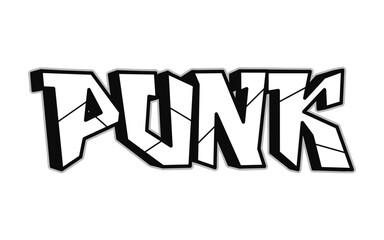 Punk word trippy psychedelic graffiti style letters.Vector hand drawn doodle cartoon logo Punk illustration. Funny cool trippy letters, fashion, graffiti style print for t-shirt, poster concept