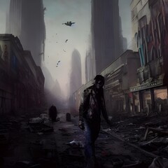 Rotting zombie in a post-apocalyptic world