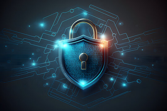 Cyber security concept. Lock symbol created with generative AI technology