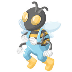 Vector image of a worker bee in overalls, ready to perform any tasks. Cartoon style. EPS 10