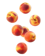 Falling Peach isolated on white background, clipping path, full depth of field