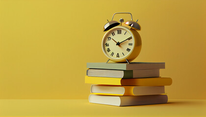 alarm clock and books productivity concept