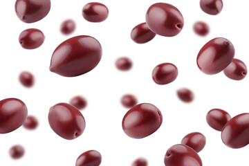 red Olives isolated on white background, selective focus