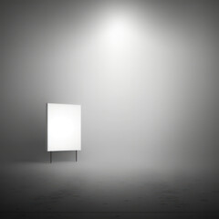 Blank mockup of poster billboard on misty fog and distant lights, AI generation.