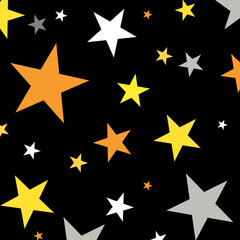 beautiful sky golden gold and silver gray star many shape in dark night isolated black background.  holiday magic pattern