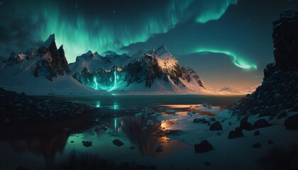 Northern light over the mountains, Generative AI