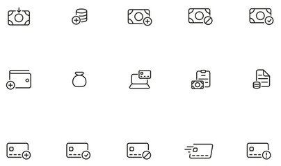 Vector Set of Linear Icons Related to Payment, Budget Balance and Finance Management. Mono Line Pictograms and Infographics Design Elements - part 4